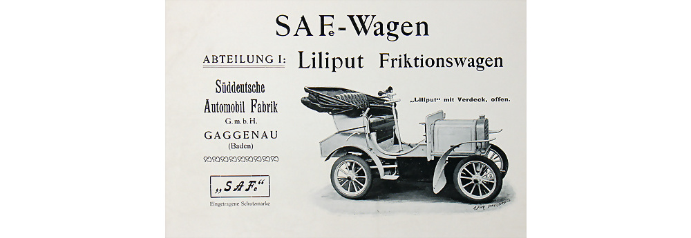 1904 Süddeutsche Automobil Fabrik (SAF) Verkaufsprospekt Liliput 4 Seiten