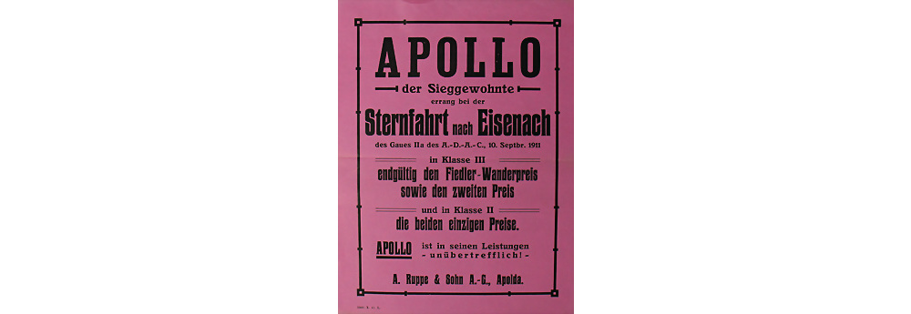 1911 APOLLO A. Ruppe & Sohn AG Einblattprospekt Sternfahrt nach Eisenach