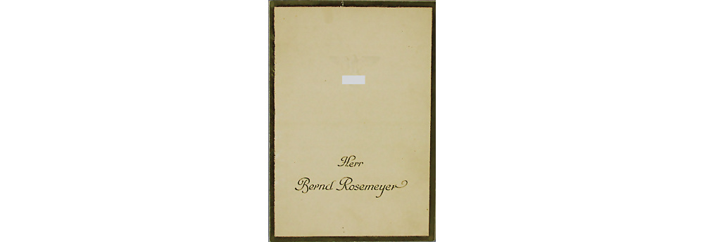 Speisekarte 'Herr Bernd Rosemeyer' anlässlich Automobilausstellung Berlin