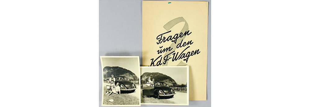 Fragen um den KDF Wagen, Verkaufsprospekt mit 2 original s/w Aufnahmen