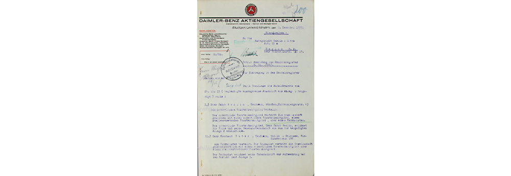 Daimler Benz AG, Dokument, datiert 8.12.1935, Bestellung von Jakob Werlin in den Vorstand der Daimler Benz AG