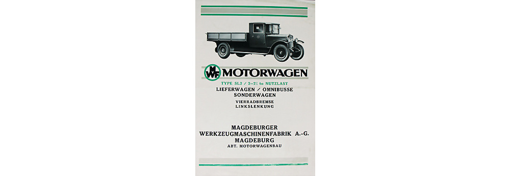 1920 MWF (Magdeburger Werkzeugmaschinenfabrik AG) Faltprospekt Motorwagen 4 Seiten