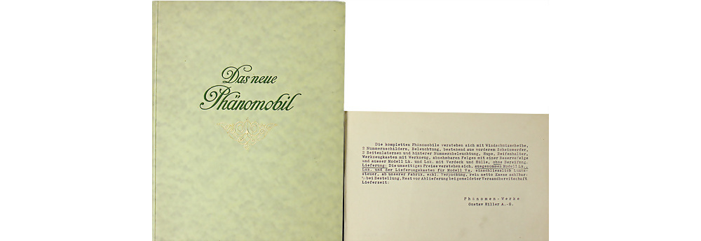 1916 PHÄNOMEN Werke G. Hiller 'Das neue Phänomobil2 48 Seiten Modellprogramm