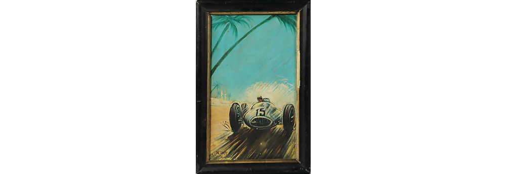 Original Ölgemälde, Tripolis 1939, Mercedes Benz, 1,5l Formel Rennwagen, Startnummer 15