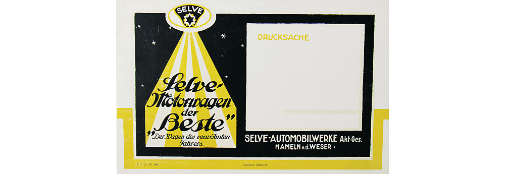1922 SELVE Verkaufskatalog 'Selve Motorwagen der Beste', 8 Seiten